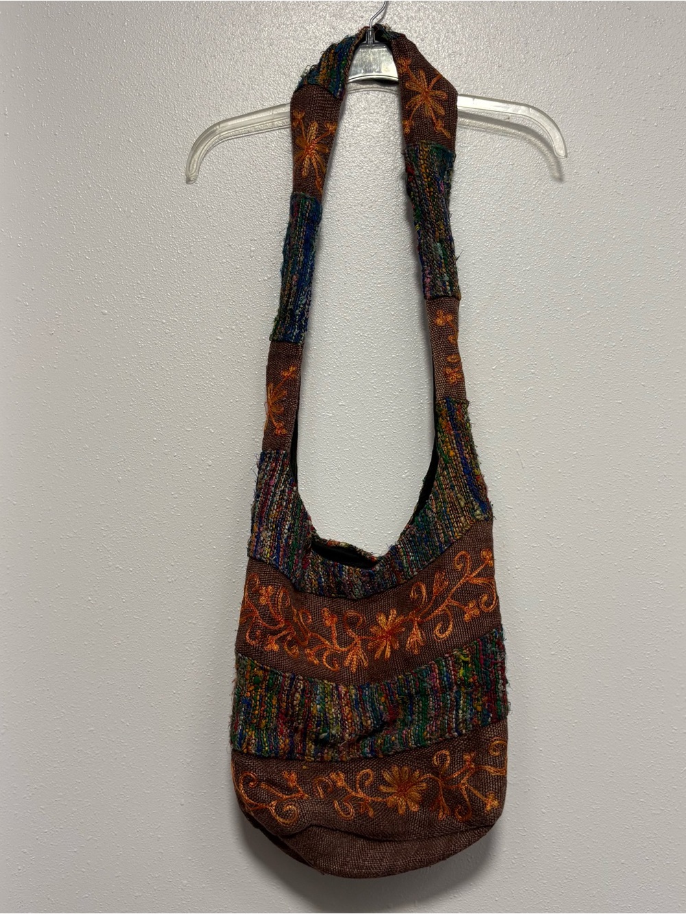 Artisan Embroidered Hippie Slouchy Sling Bag 100% Cotton Made in Nepal